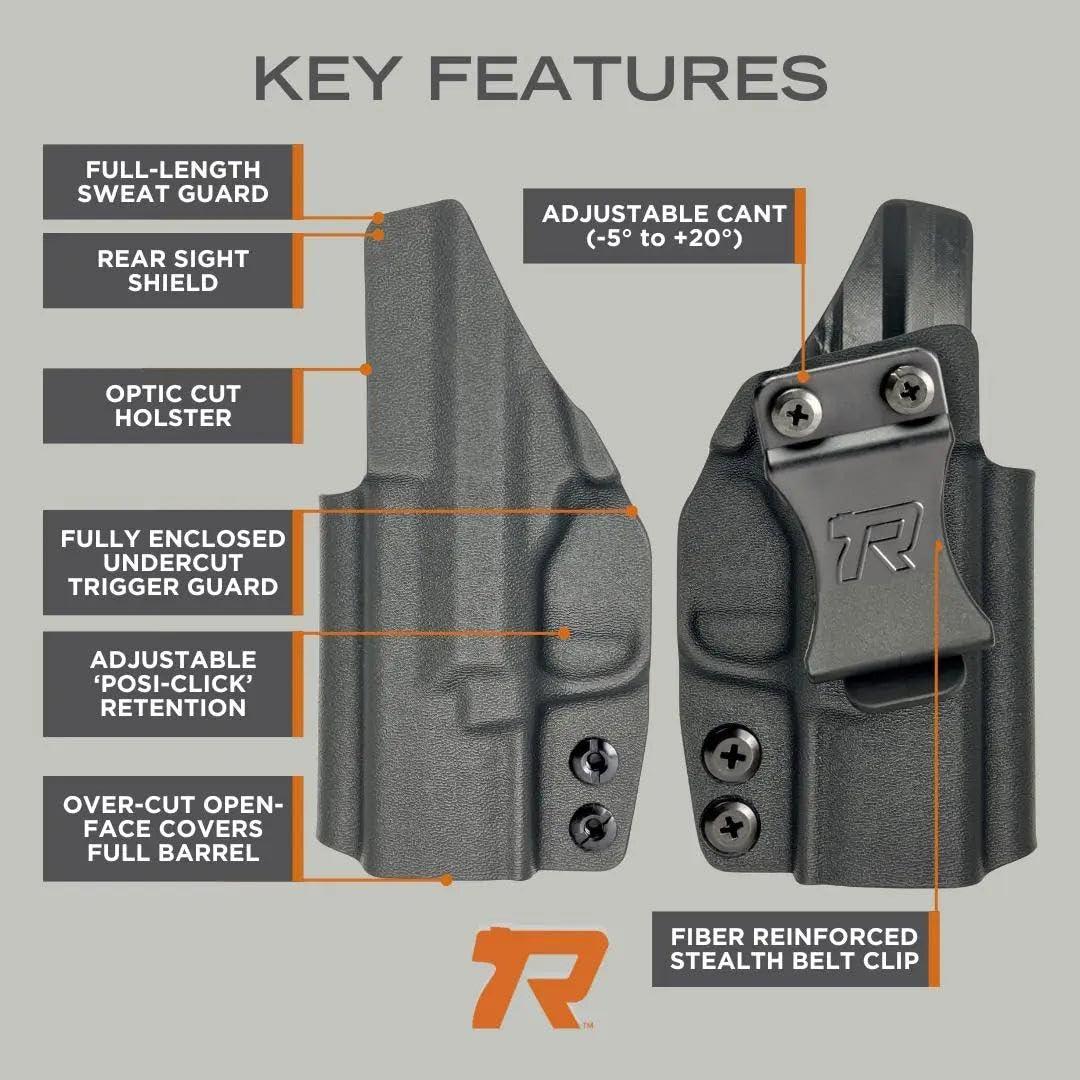 Concealment Express Rounded IWB Holster Fits: Glock 43/48 TLR7 Holster - LH - Black Kydex - Concealment Express - American Made