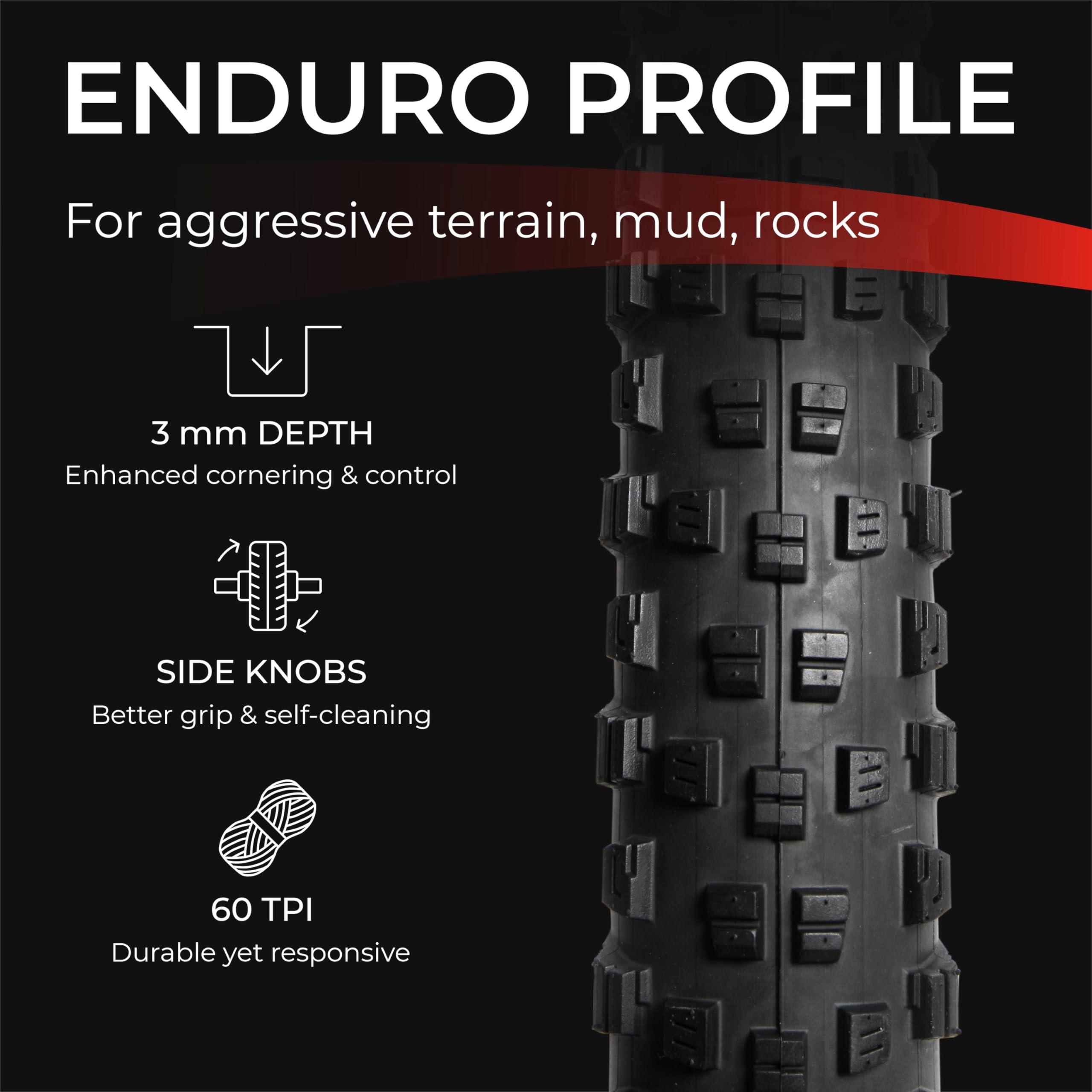 Fincci Fincci Maori Pair 27.5 x 2.35 Foldable Mountain Bike Tire 60-584 60 TPI with Nylon Protection for Mountain Enduro MTB Hybrid Bicycle - Pack of 2 27.5x2.35 Inch Tires