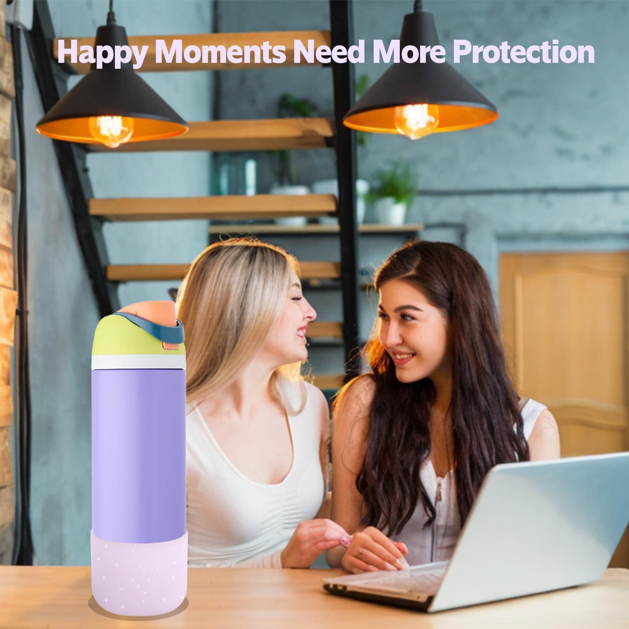 AESKEIA 2PCS Silicone Water Bottle Boot for Owala 24oz 32oz 40oz,Anti-Slip Protective Sleeve Bottom Bumper Protector for FreeSip, Twist, and Flip Stainless Steel Water Bottles (Glitter Light Purple, 24oz)