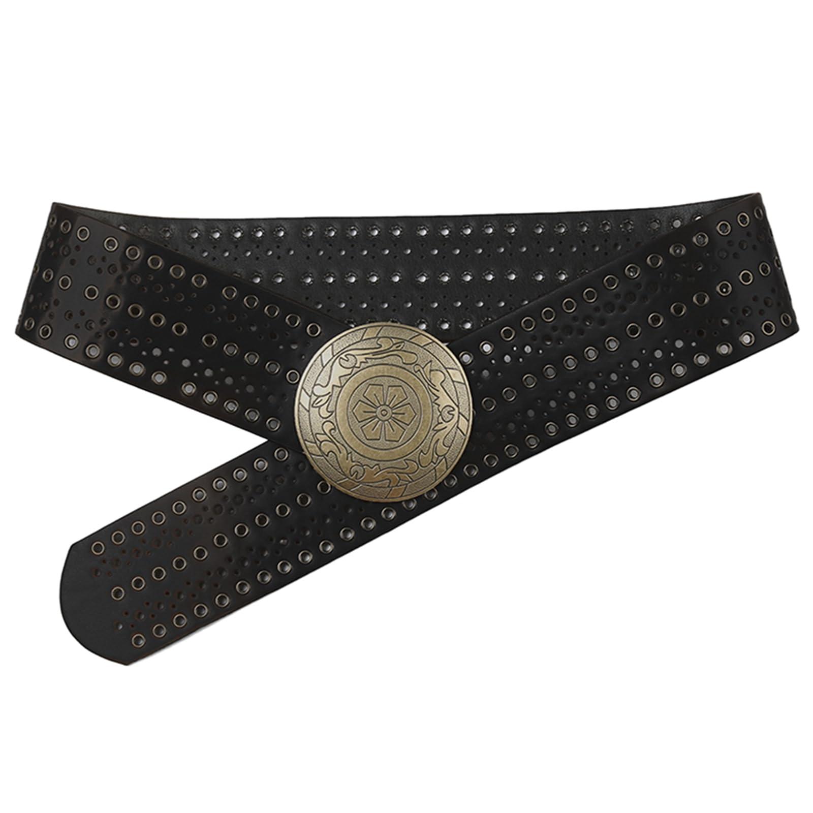 TRURENDI TRURENDI Women Wide Boho Disc Belts Western Chunky Oval Concho Belt Y2k Grunge Accessories Vintage Streetwear (Black2, One Size)