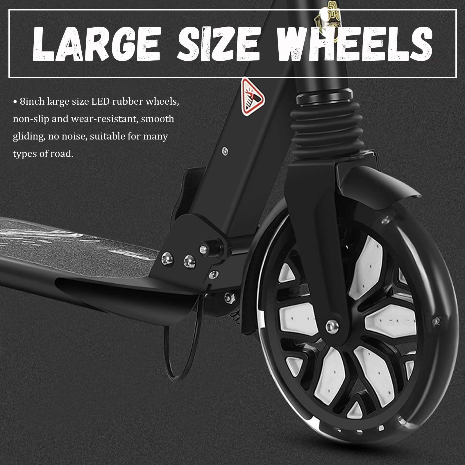 GLDDFDG GLDDFDG Folding Scooter for Adults, Commuter Kick Scooter 300 lbs Capacity, Big Wheels Scooters for Kids 8 Years and up, Adjustable Height, Aluminum,Black