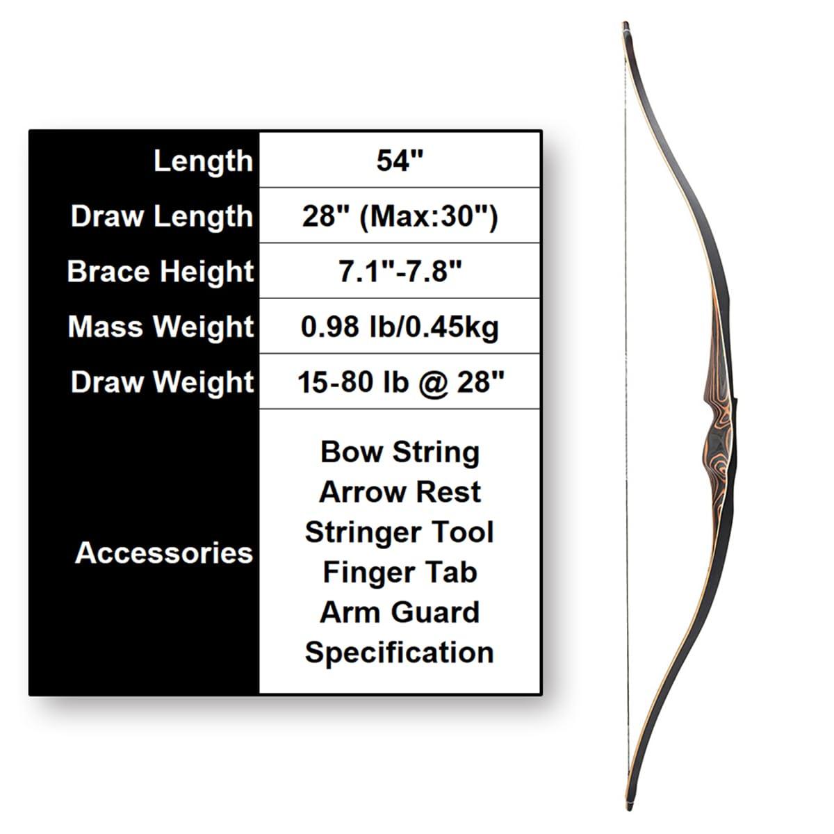 Deerseeker Outdoor Deerseeker Archery 54\" Traditional Bow Hunting Longbow with Bamboo Core Limbs Handmade Recurve Bow RH/LH for Targeting Practice Shooting Youth & Adults Bow Set (50lb, Left Hand)