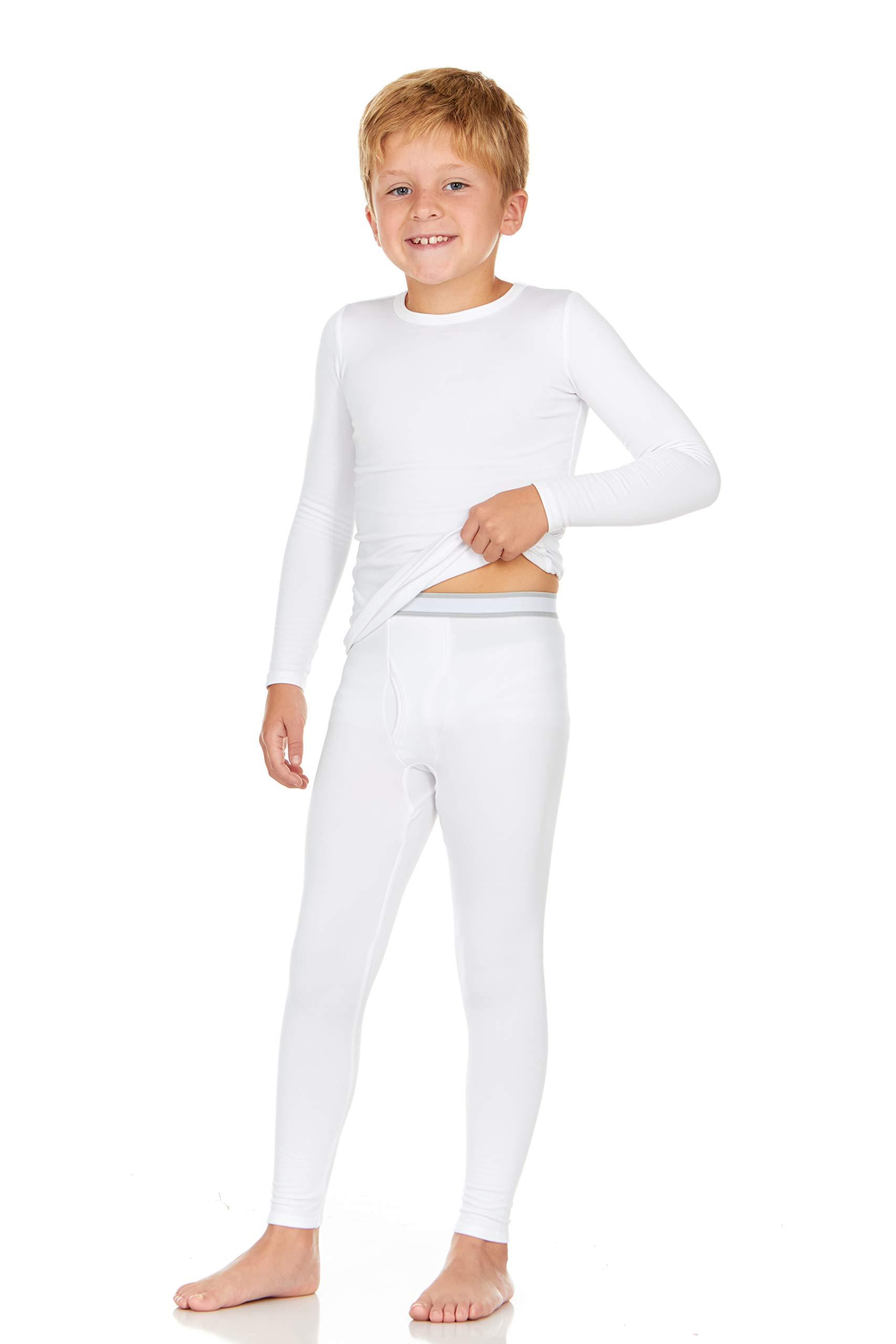 Thermajohn Thermajohn Thermal Underwear for Kids, Boys Thermal Underwear Set | Kids Base Layers for Skiing | Long Johns for Boys Kids, White, (XS)
