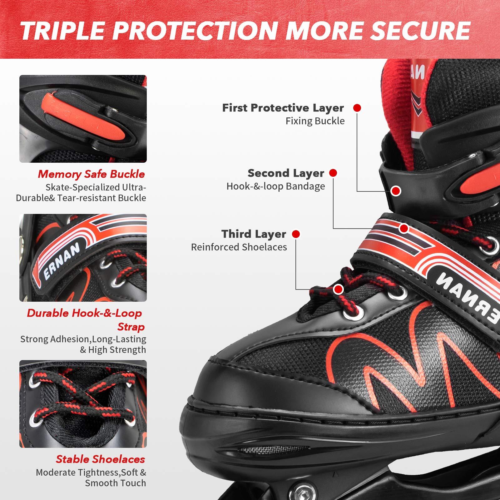 ERNAN ERNAN Inline Roller Skates,Adjustable Inline Skate for Kids and Adults with Full Light Up Wheels,Outdoor Roller Blades for Boys and Girls, Men and Women (Red)