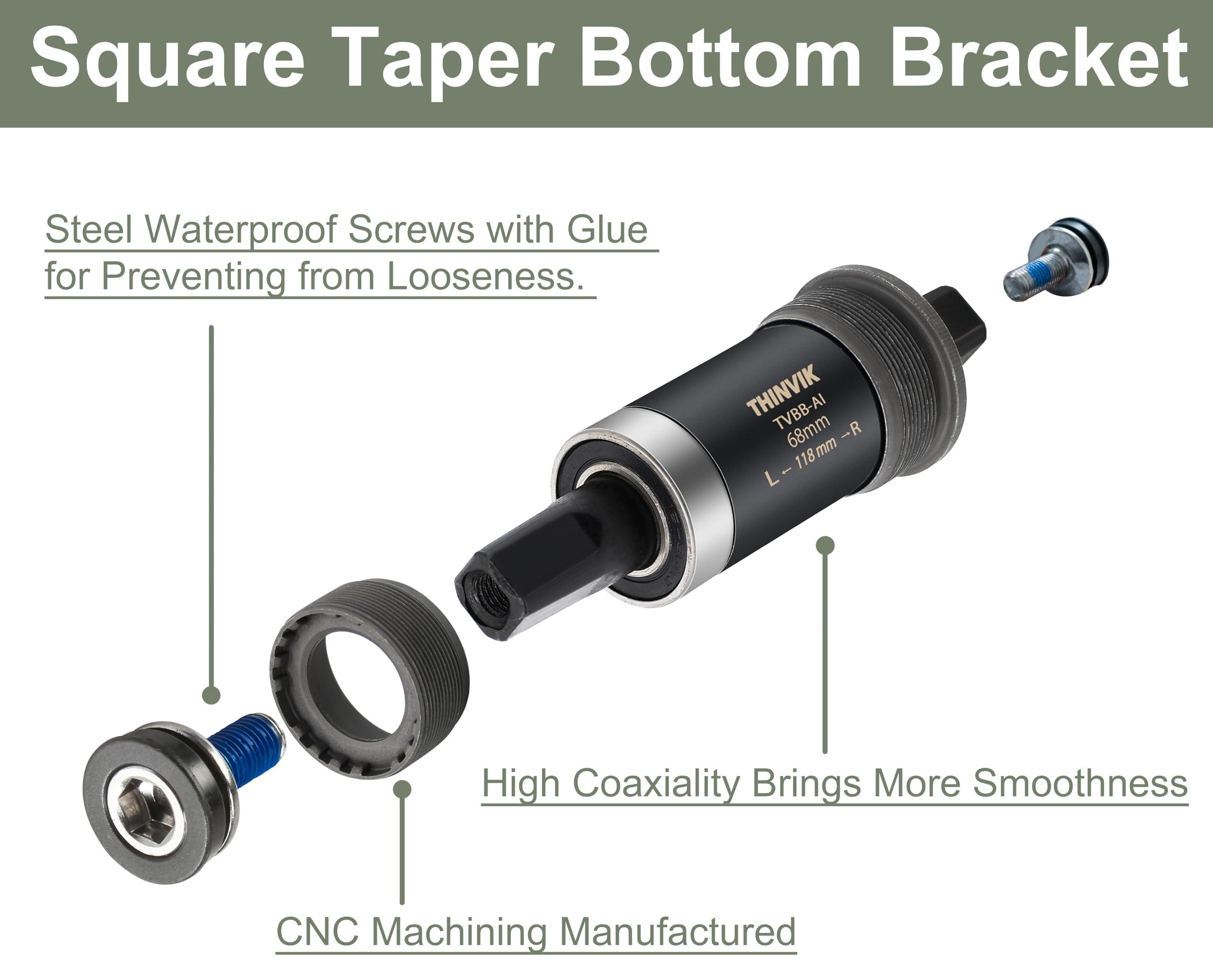 Thinvik Thinvik Square Tapered Bottom Bracket - 68mm English BSA Compatible with Shimano BB-UN26/BB-300/BB-100/BB-101, 68mm x 108 110 113 116 118 122.5 127