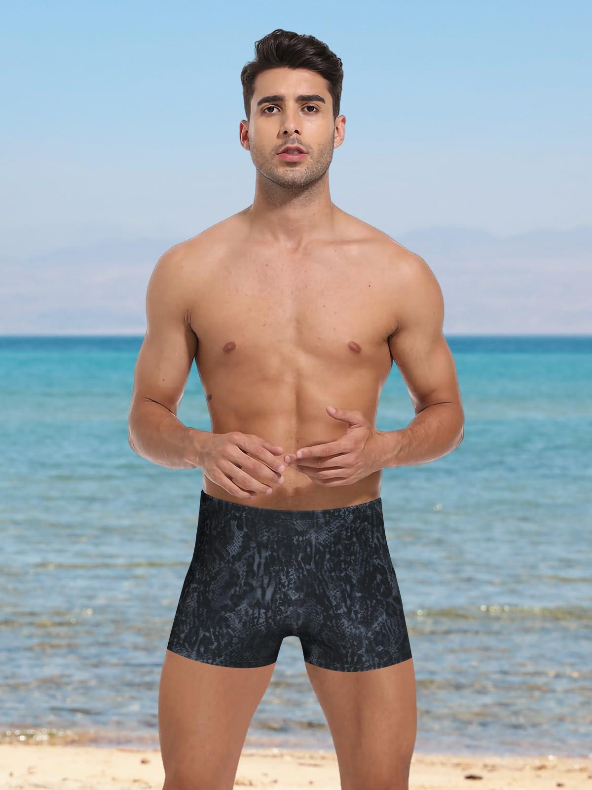 KGKE Mens-Swim-Jammers Athletic-Swimwear Quick-Dry-Shorts Durable-Team-Swimsuits - Drawstring Competition Swimming UPF50+ (Snake Skin,XL)