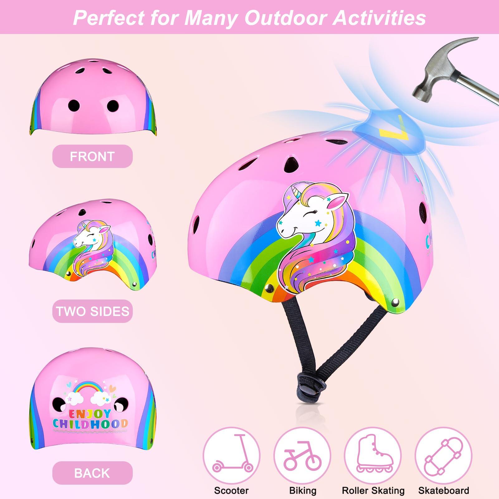 Unicorn Catcher Kids Bike Helmet, Kids Helmets Ages 5-8 with DIY Stickers Kids Knee Pads and Elbow Pads Set Unicorn Toddler Helmets Adjustable Girls Helmet for Age 3-5-8 fit Skateboarding, Roller Skates, Scooter