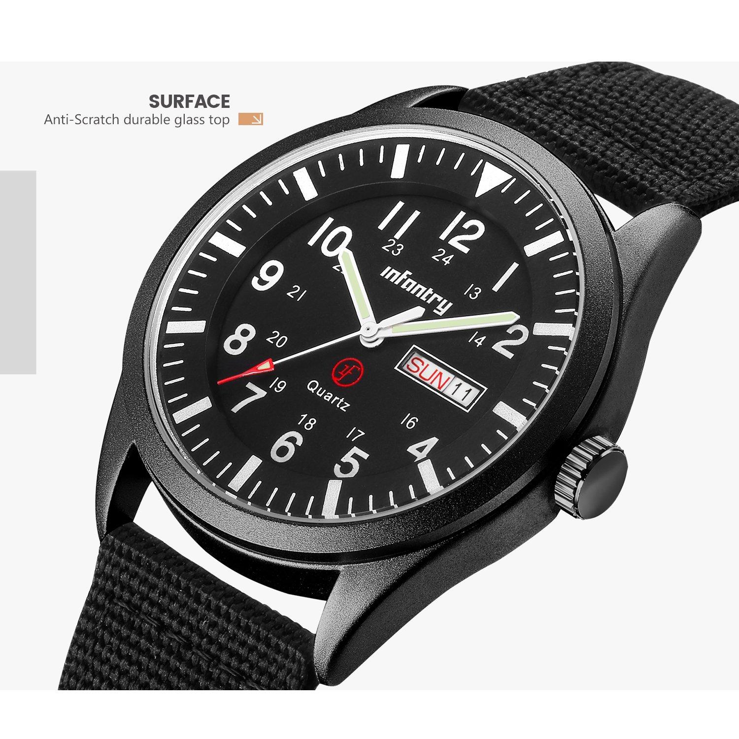 Infantry Infantry Mens Military Army Outdoor Sport Watch Field Tactical Black Wrist Watches for Men Waterproof 24 Hour Work Date Day Analog Wristwatch Nylon Band