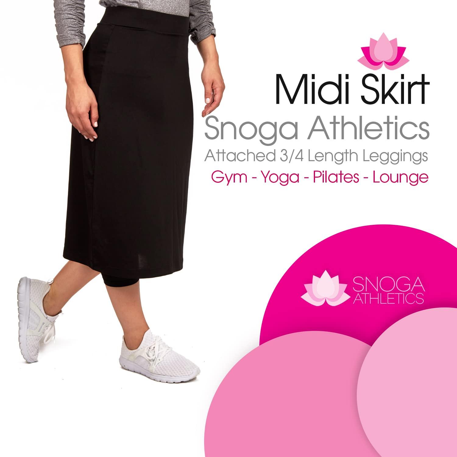 Snoga Athletics Snoga Womens Modest Midi Athletic Pencil Skirt w Leggings| Chlorine & Waterwear Friendly Kosher Pencil Skirted Capri Legging Black