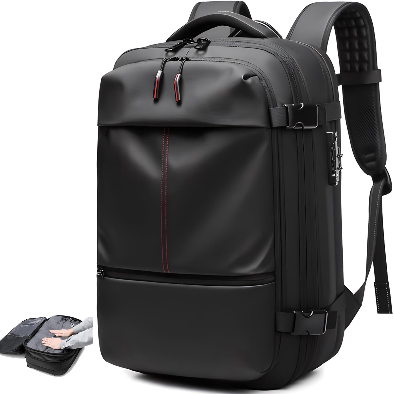 Generic Alepeak Vacuum Backpack with Anti Theft Lock,Air Vacuum Backpack Travel,Transactione Backpack,60L Expandable Air Vacuum Backpack for Travel with Pump for Compression (Black,No Air Pump)