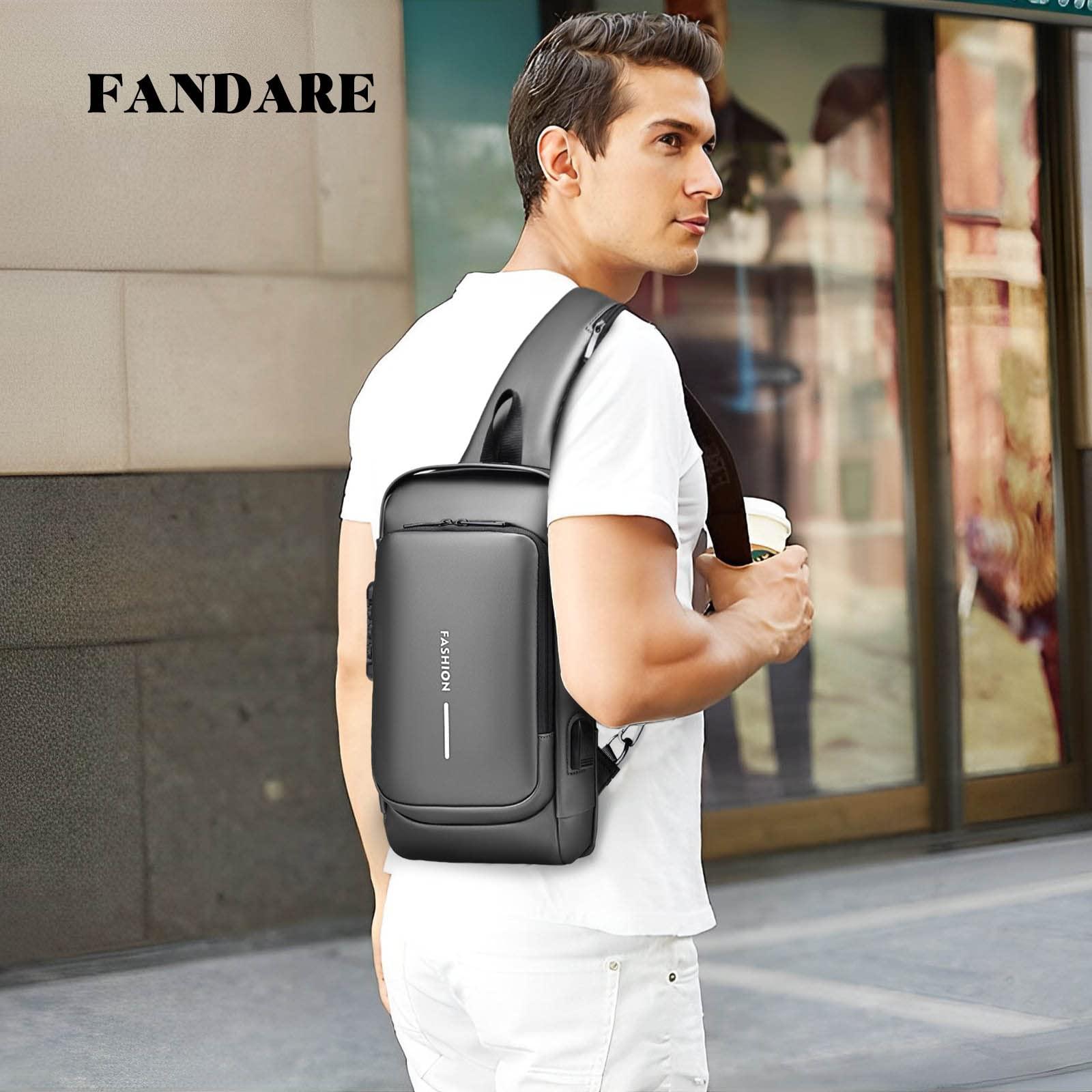 FANDARE FANDARE Anti-theft Sling Bag Business Men Bag Chest Crossbody bags with USB Charging Port Waterproof Small Backpack for Outdoor Work Hiking Running Sport Travel Bag Gray