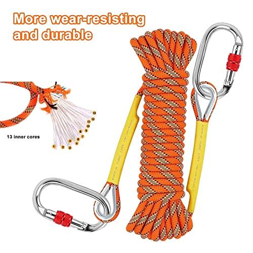 NTR 30M and 20M NTR Orange Outdoor Climbing Rope, 8mm Diameter Rock Climbing Rope with 2 Steel Hooks, Climbing Rope for Outdoors, Hiking Rope.