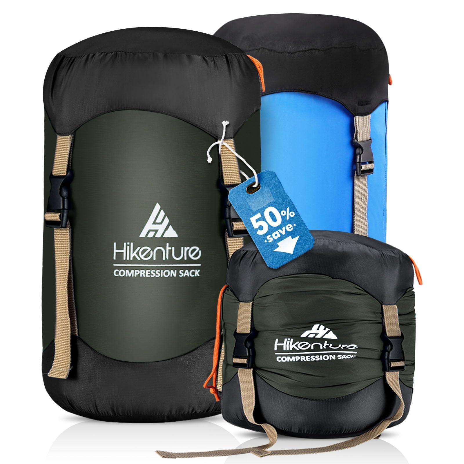 Hikenture Hikenture Compression Sack for Sleeping Bag, Upgrade Anti-Tear Nylon Sleeping Bag Stuff Sack, 10L/14L/20L/30L Water-Resistant Compression Bag, Storage Bag (Dark Green, 20L)
