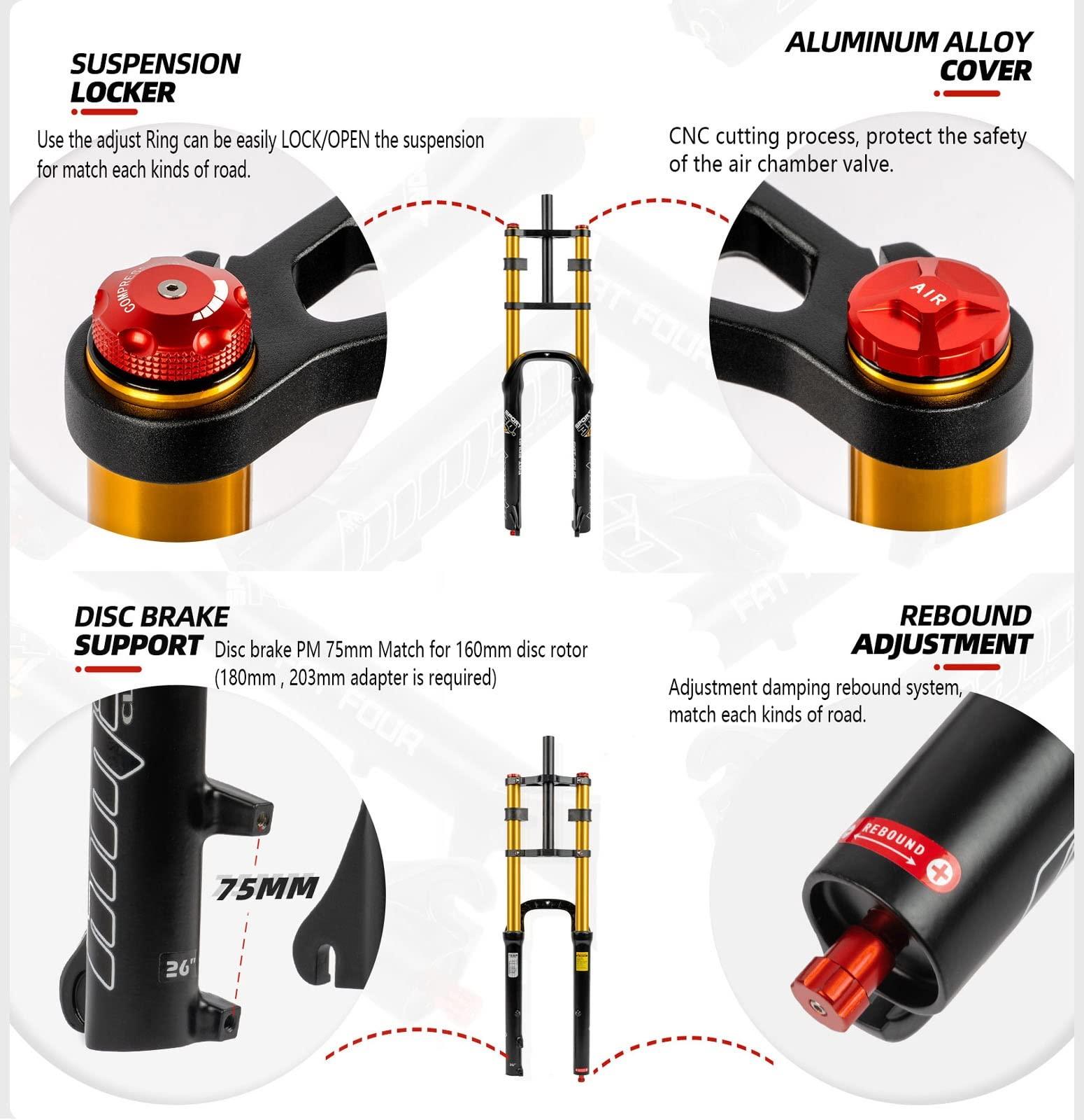 RUJIXU RUJIXU Mountain Bike Front Suspension Fork 26 27.5 29 Inch Disc Brake Air Down Hill Fork 1-1/8" Straight 1-1/2" Tapered MTB Triple Tree Bike Fork Travel 135mm Quick Release 2440g