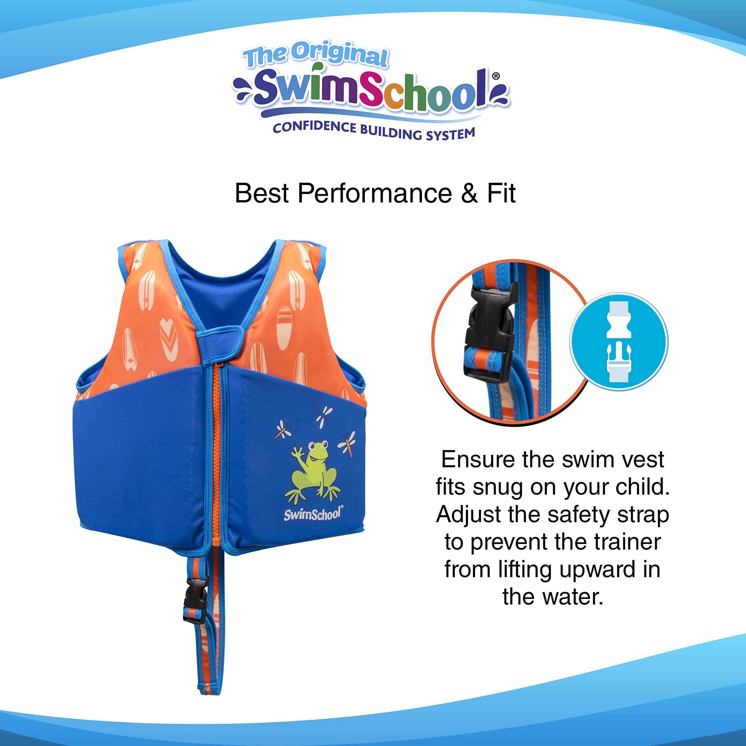 SwimSchool New SwimSchool Swim Trainer Vest Small/Medium Max 33 Pounds Kids Swim Vest with Padded Shoulders Comfortable Flex-Form-Fit Design with Adjustable Safety Strap Blue/Orange