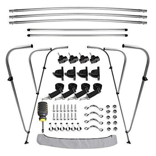 Leader Accessories Leader Accessories Light Grey 3 Bow 6'L x 46" H x 85"-90" W Bimini Top Boat Cover Includes 4 Straps 2 Rear Support Poles Mounting Hardwares Storage Boot with 1" Aluminum Frame
