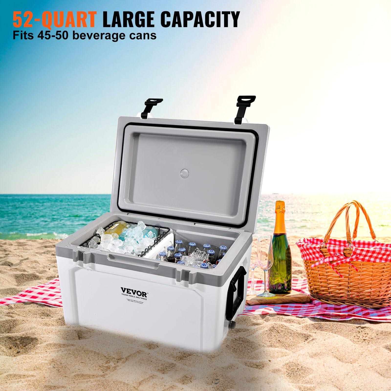 VEVOR VEVOR Ultra-Light Hard Cooler 52 QT, Ice Retention Cooler with Heavy Duty Handle, Ice Chest Lunch Box for Camping, Travel, Outdoor, Keeps Cool for up to 6 Days, 30% Lighter Than Rotomolded Coolers