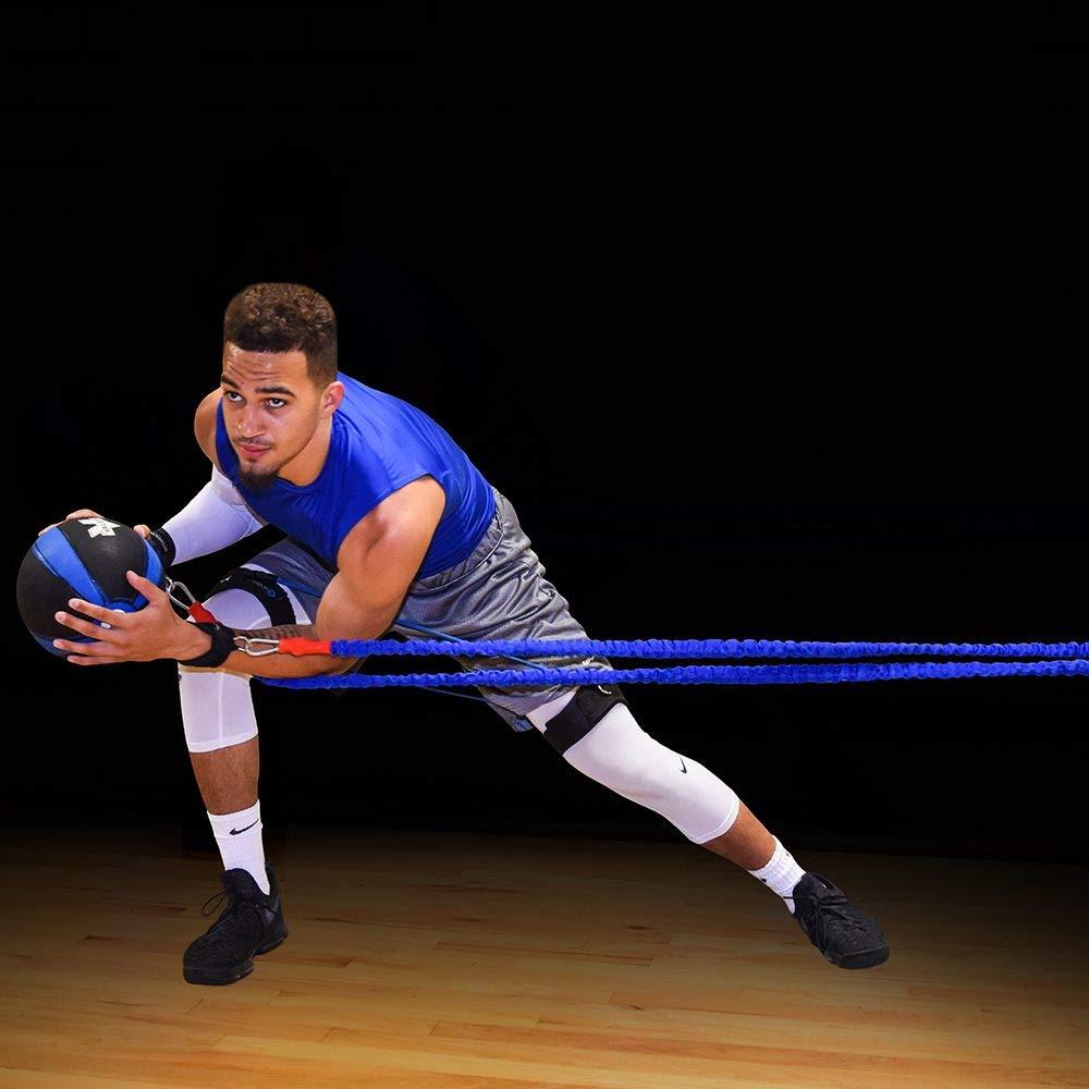 Kinetic Bands Kinetic Bands 360 Speed Agility Training Kit - Leg Resistance Bands, Bungee Speed Cord, Quick Feet Training Cones (Waist Size: Medium (32-39 inches) - Blue, Green, Orange, Red Bands)