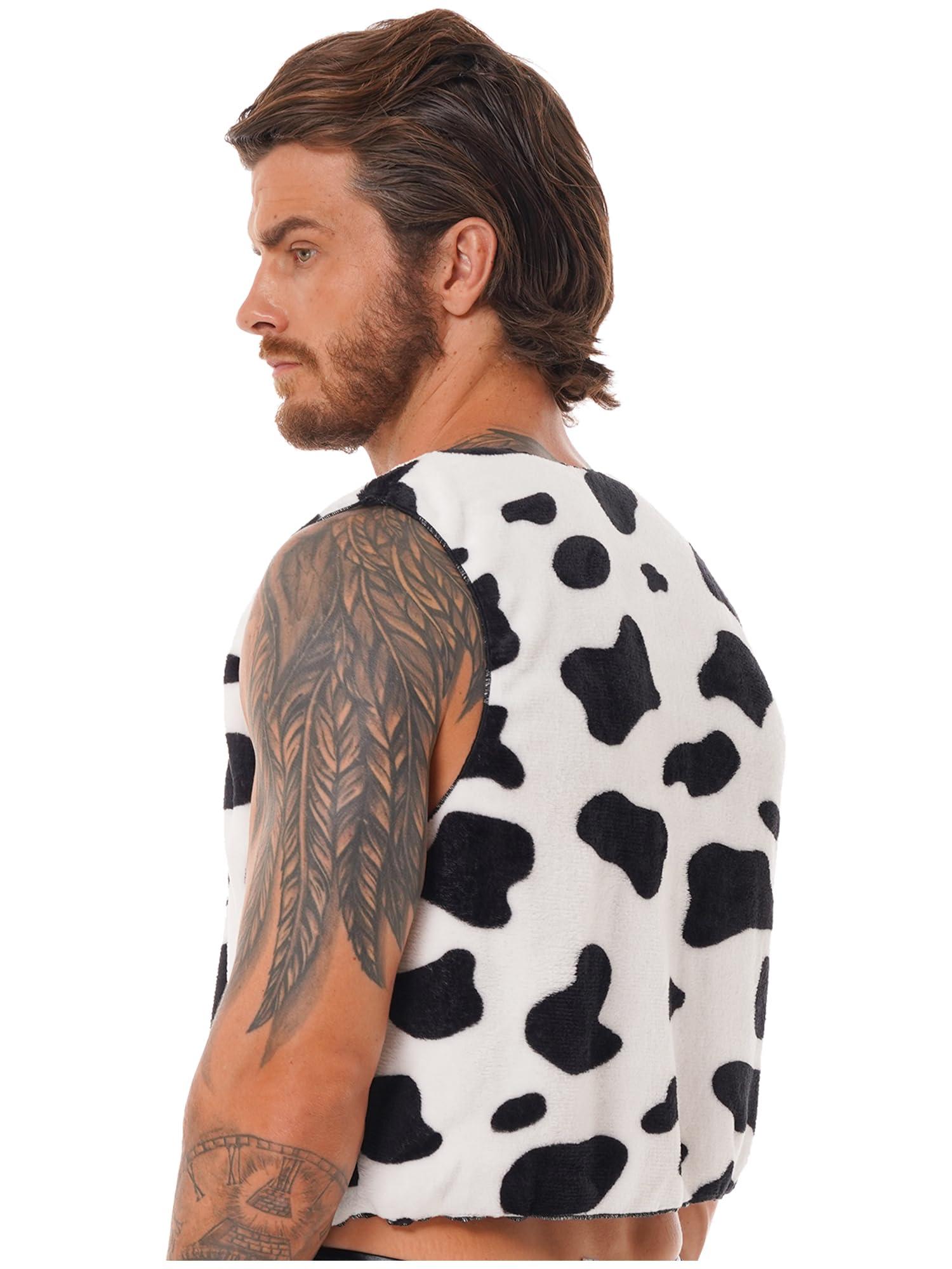 Kvysinly Kvysinly Men's Cow Print Vest Open Front Coat Jacket Hippie Halloween Costume Cowboy Cosplay Party Fancy Dress Up Black 4X-Large