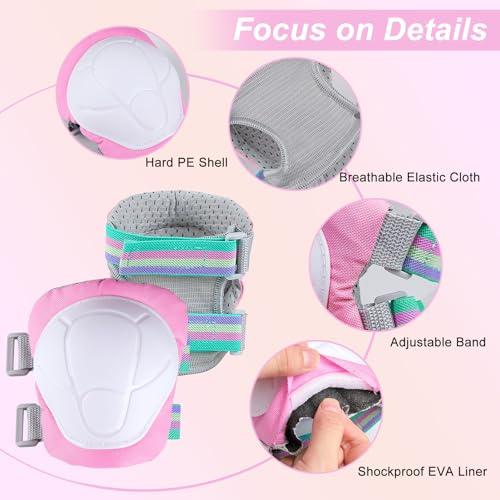 Unicorn Catcher Kids Bike Helmet, Kids Helmets Ages 5-8 with DIY Stickers Kids Knee Pads and Elbow Pads Set Unicorn Toddler Helmets Adjustable Girls Helmet for Age 3-5-8 fit Skateboarding, Roller Skates, Scooter