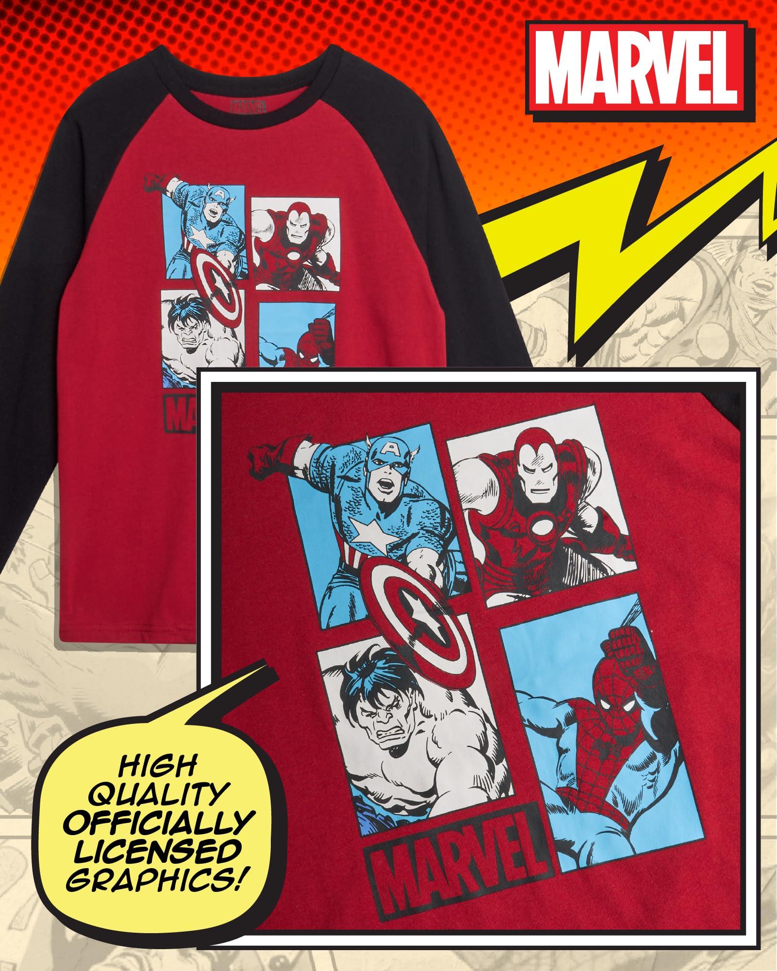 Marvel Marvel Spiderman Boys Shirts - 3 Pack Avengers Spidey and Friends Long Sleeve Graphic Tees for Toddler Little Boys and Kids, Size 10, Cream/Grey/Red Marvel