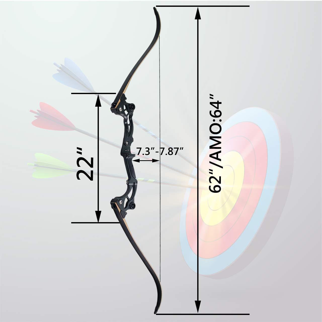 SinoArt SinoArt 64\" Takedown Recurve Bow Metal Riser 30-60Lbs Right Handed for Archery Hunting (60Lbs)