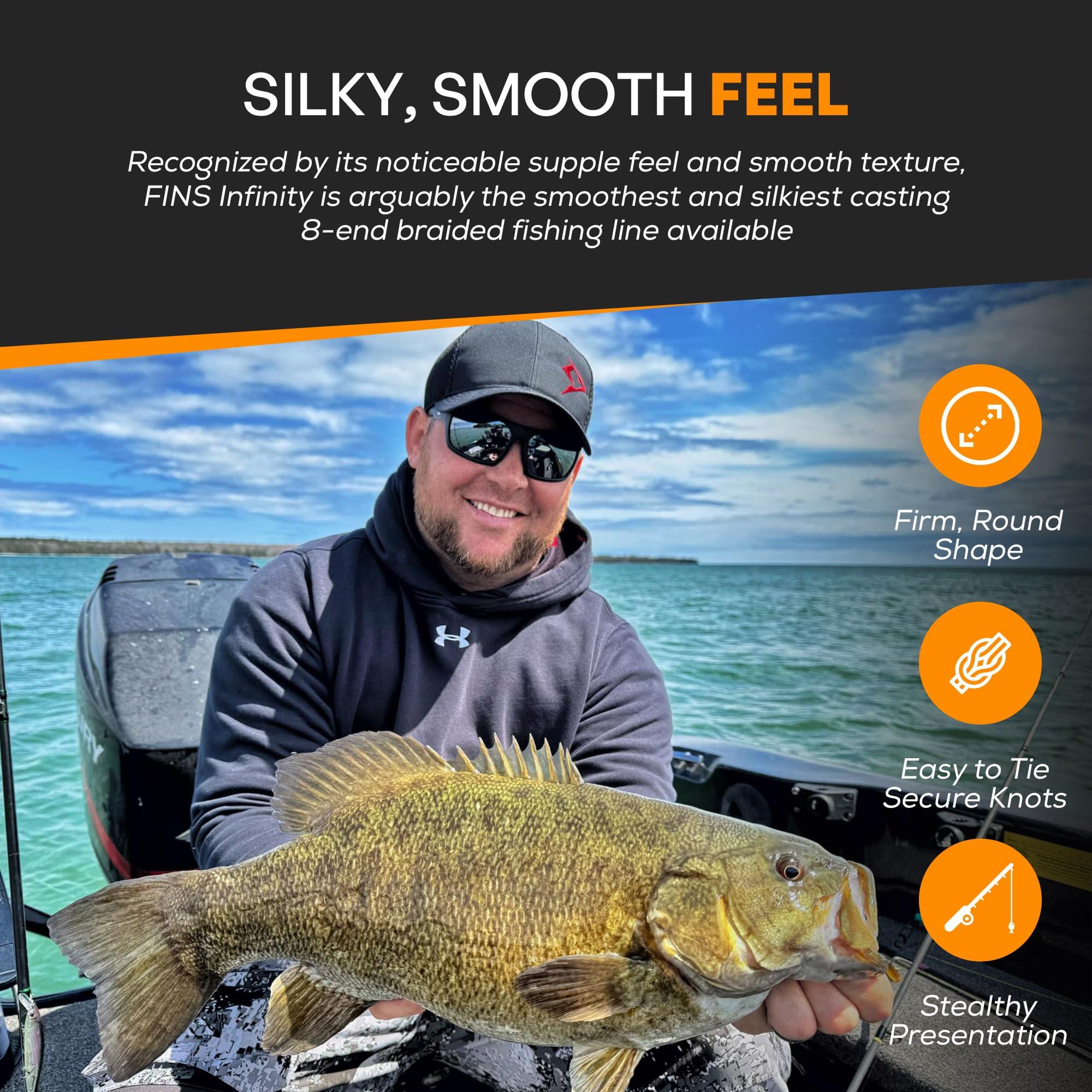 FINS FINS Infinity Braid - USA Made - Silky Smooth 8-End Jet Black Braided Fishing Line for Superior Casting and Quiet Performance in Guides - 1500 Yds - 65 lb