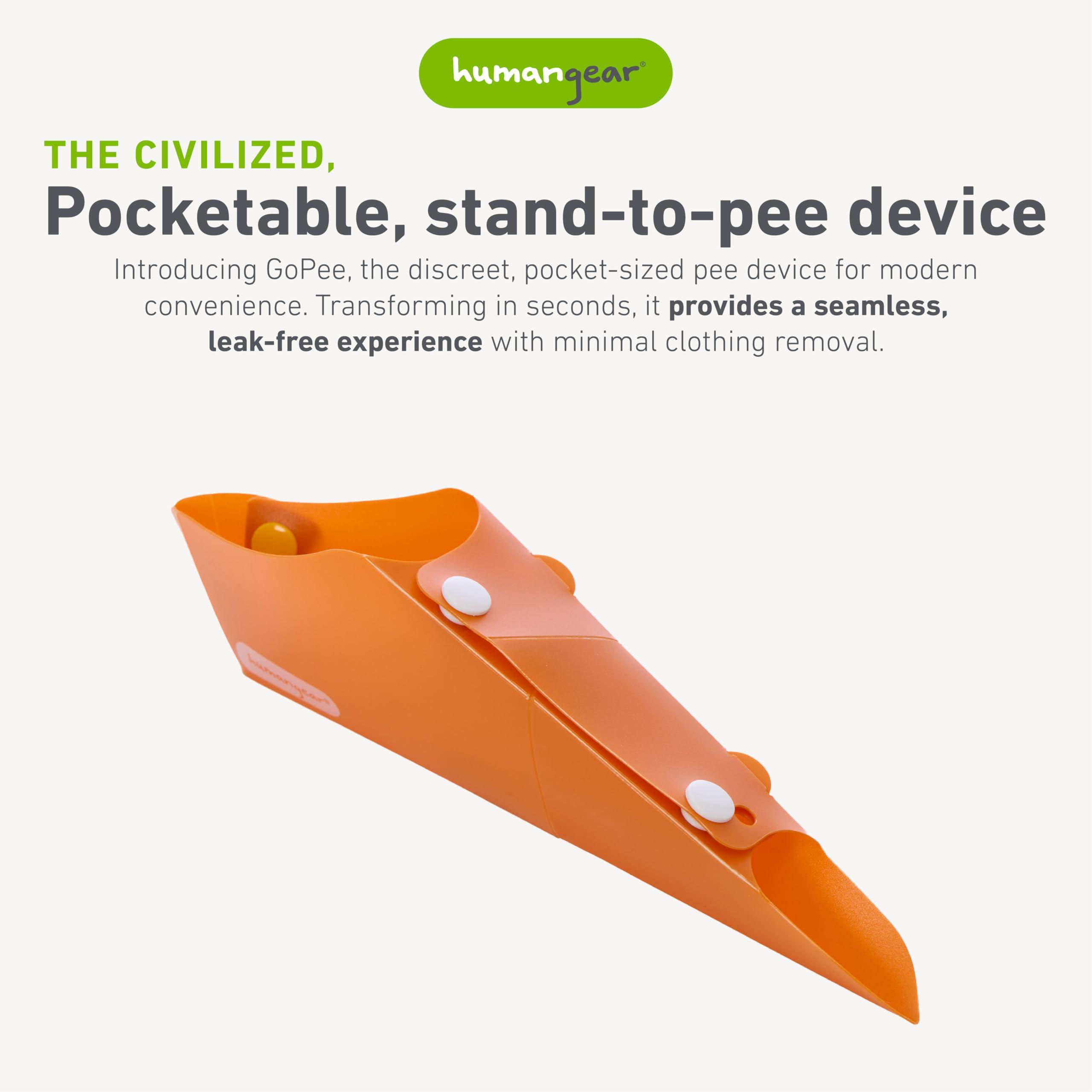 humangear GoPee Female Urination Device, Folds Transforms Instantly to Flat Pocketable Stand To Pee, Pee Easily Fully Clothed, Comfortable, Ultra-Compact, Reusable, Travel Outdoors, Includes Case, Autumn/Orange