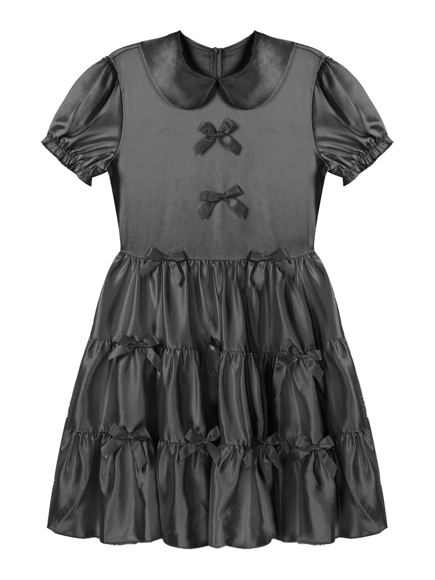 Moily Moily Men's Shiny Satin Maid Dress Crossdressing Lingerie Outfit Short Sleeve French Maid Dress Black XX-Large