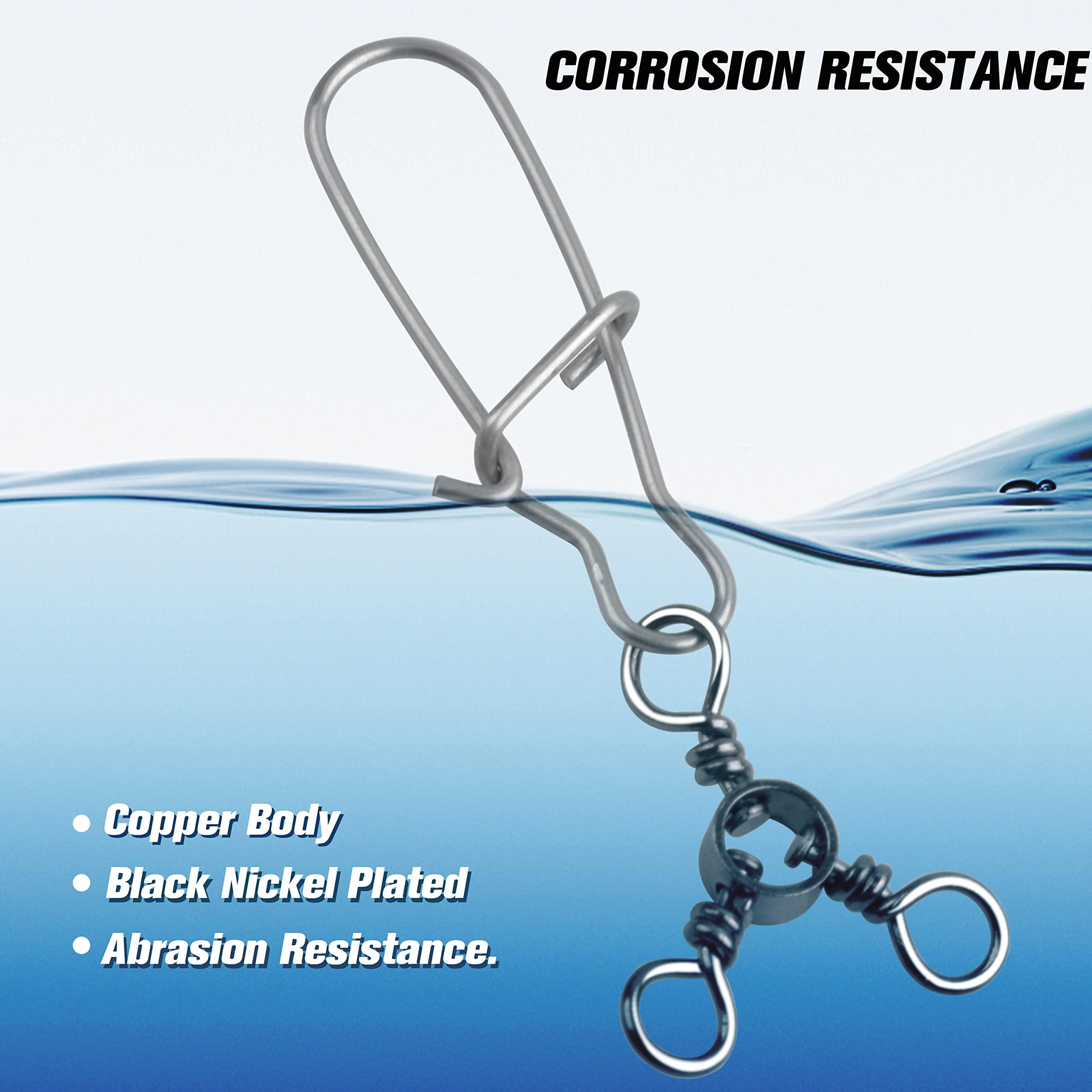 SILANON SILANON Fishing 3 Way Swivel Snaps Stainless Steel Cross Line Duo Lock Snap Swivels Saltwater Barrel Triple Swivels Fishing Tackle Connector for Catfish Trolling Surf Rig 26-83LB