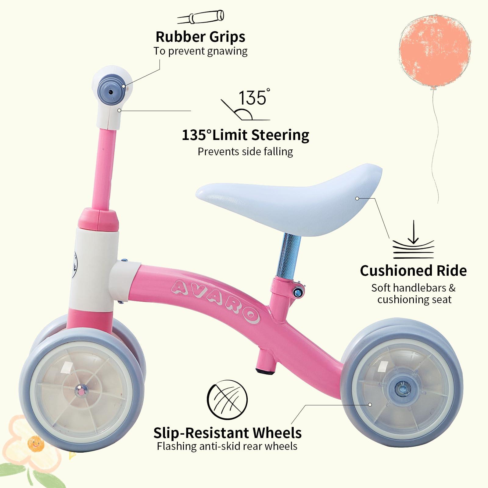 AVARO Avaro Pink Baby Balance Bike for 1 Year Old Boys Girls 1st Birthday Girl Boy Gift Adjustable Seat and Handle Balance Bike with Glowing Wheels Colorful Lighting Baby Balance Bike for 1-3 Year