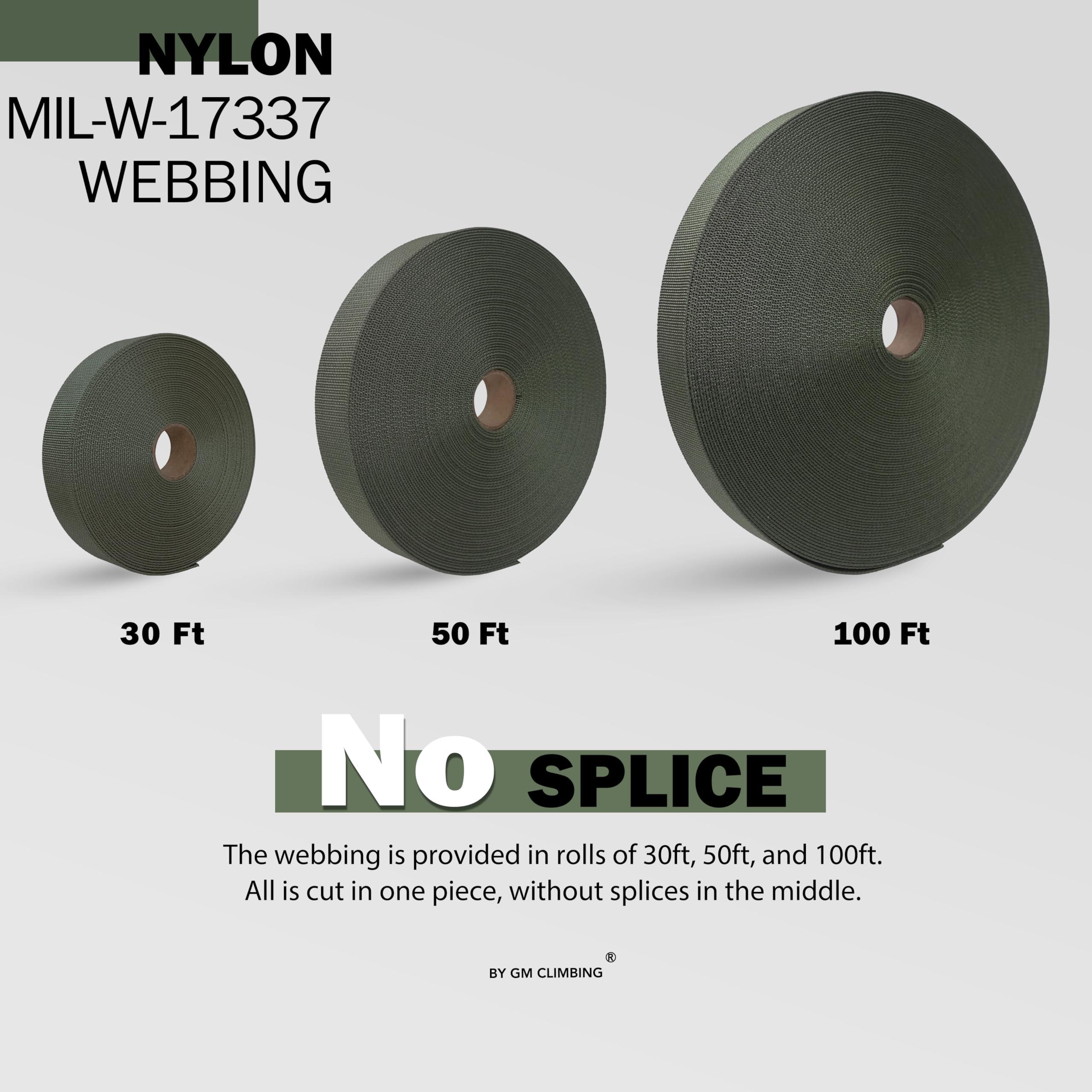 GM CLIMBING GM CLIMBING MIL-W-17337 Nylon Webbing Flat MilSpecs 1200Lbs for Tactical Goods, Backpack Straps, Loops, Slings, PALS MOLLE Webbing Adapter 1 inch x 30Ft / 10 Yards Ranger Green
