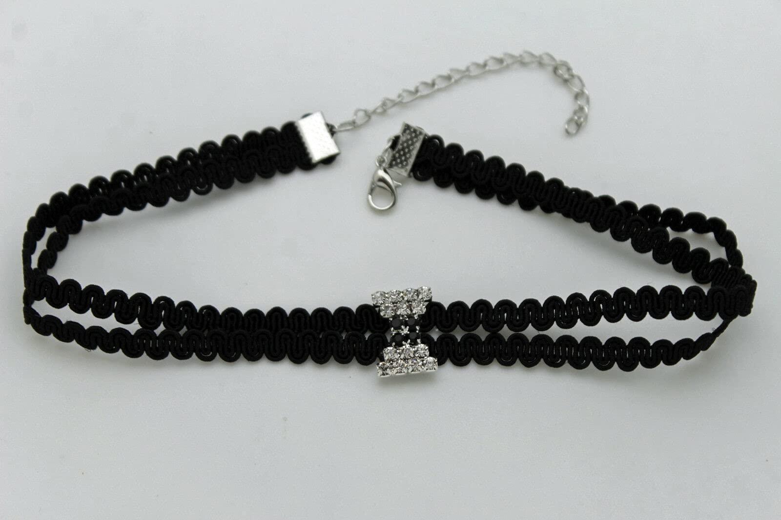 Wholesale Fashion Necklaces Women Skinny Narrow Black Choker Necklace Silver Pendant Dressy Statement Chunky Necklace