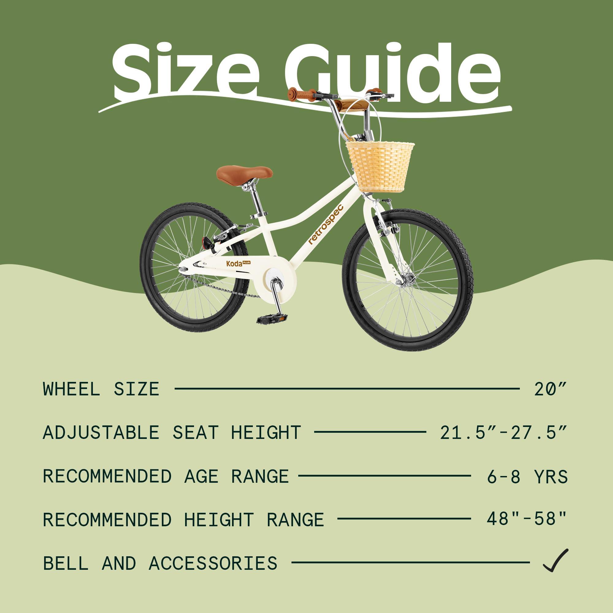 Retrospec Retrospec Koda Plus Kids Bike for Boys & Girls Ages 6-8 Years - 20\" Children\'s Bicycle, Adjustable Seat & Handlebars, Removable Training Wheels, Front Hand Brakes & Safety Bell