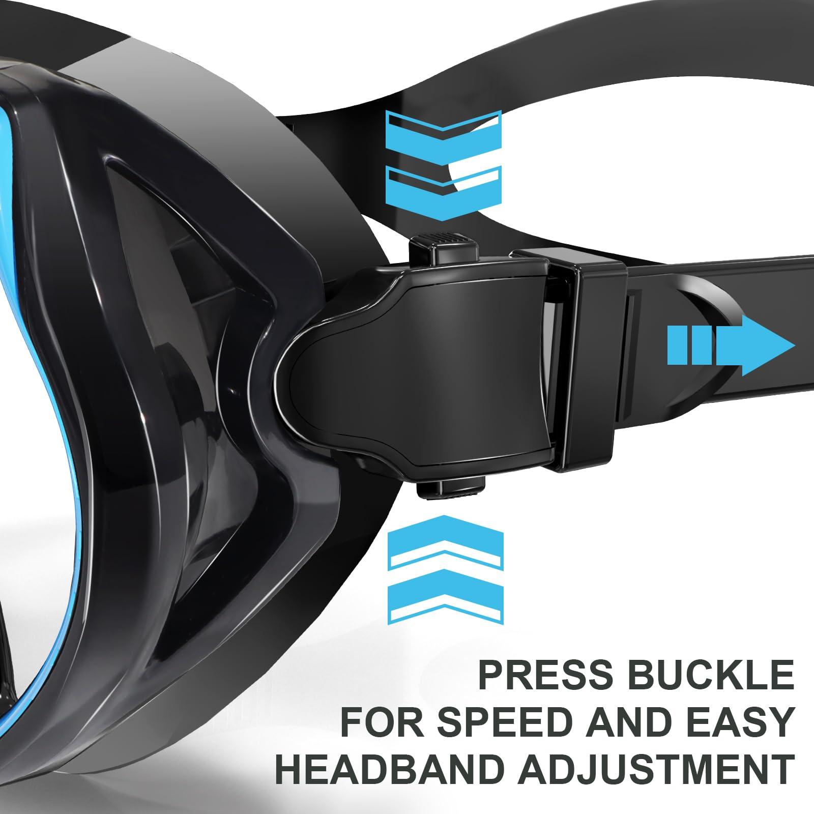 ITOWE ITOWE 2 Window Swimming Goggles Snorkel Mask Adult Unisex Tempered Glass Shatterproof Scuba Diving Mask Anti-Fog No Leak Snorkeling Mask 180 Clear View Goggles with Nose Cover Youth Men Women