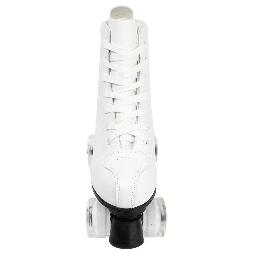 XUDREZ XUDREZ Double-Row Skates - PU Leather High-top Roller Skates, Four-Wheel, Indoor/Outdoor (White Flash, Women\'s 8 / Men\'s 6.5)