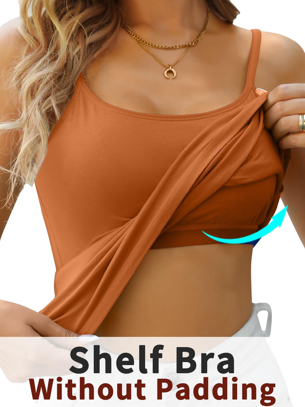 V FOR CITY V FOR CITY Womens Tank Top with Shelf Bra Summer Adjustable Strap Camisole Top Cotton Cami Sleepwear 2 Pack Nude Terracotta S