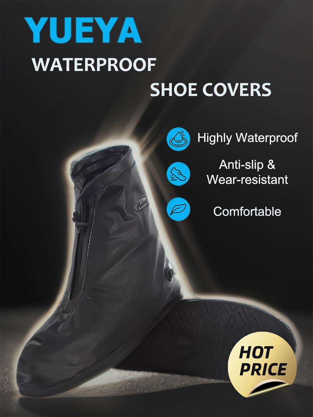 YUEYA YUEYA Waterproof Shoe Covers for Rain, Non-Slip Overshoes with Zipper, Reusable Shoe Protectors for Bicycling and Outdoor Activities, Washable Rain Boots for Men, Women and Kids (White, XL)