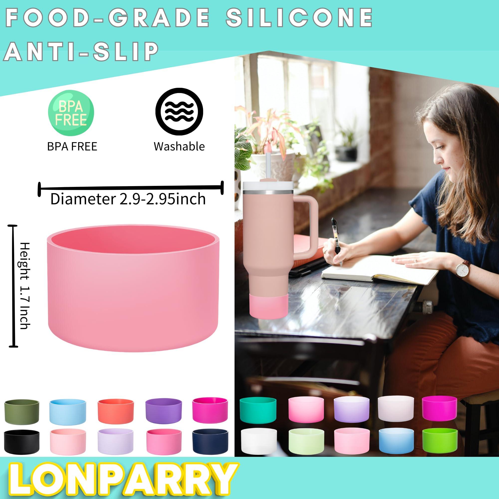 LONPARRY LONPARRY 2-Pack Stanley Cup Silicone Boot for Stanley Tumbler IceFlow 40oz Rubber Bottom Sleeve Protector for Stanley Owala Hydro Flask Tumbler 40oz Car Travel Cup Bottle Bottom (Black+Rouge Pink)