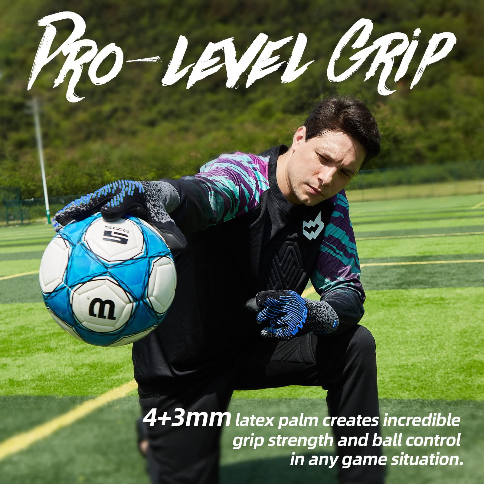 WVVOU WVVOU Soccer Goalie Gloves Youth Adults, High Performance Goalkeeper Gloves, Breathable Soccer Gloves, 4+3mm Super Grip for The Toughest Saves (BlackBlue, 10)