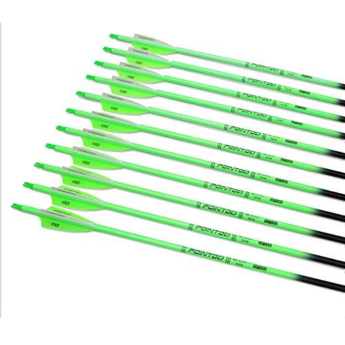 Pointdo Pointdo 30inch Carbon Arrow Fluorescence Color Targeting and Hunting Practice Arrows for Recurve and Compound Bow with Removable Tips (Fluorescein Green)