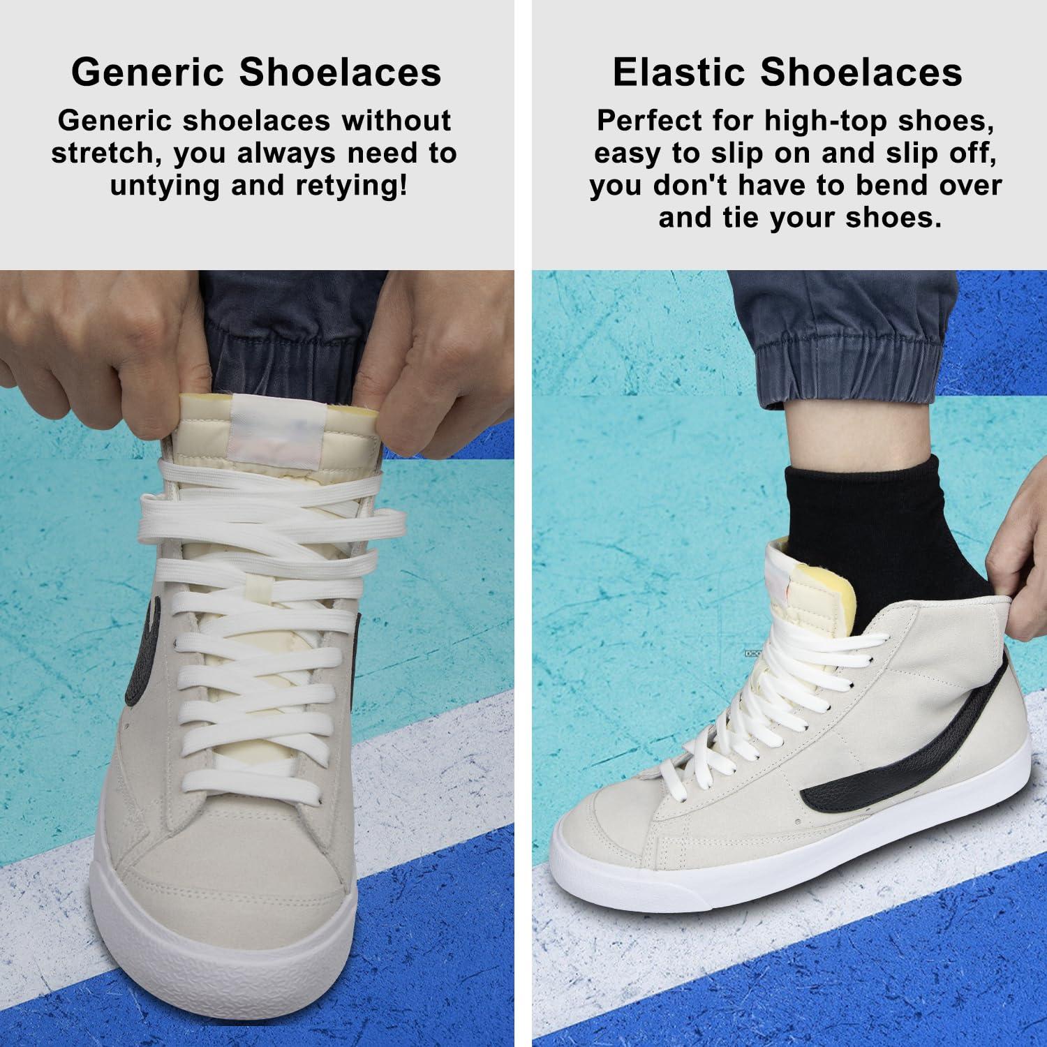 Endoto 2 Pairs Elastic Shoe Laces for Nike Blazer Flat Stretchy Bungee Replacement Shoelaces(Color:White,Size:54Inch)