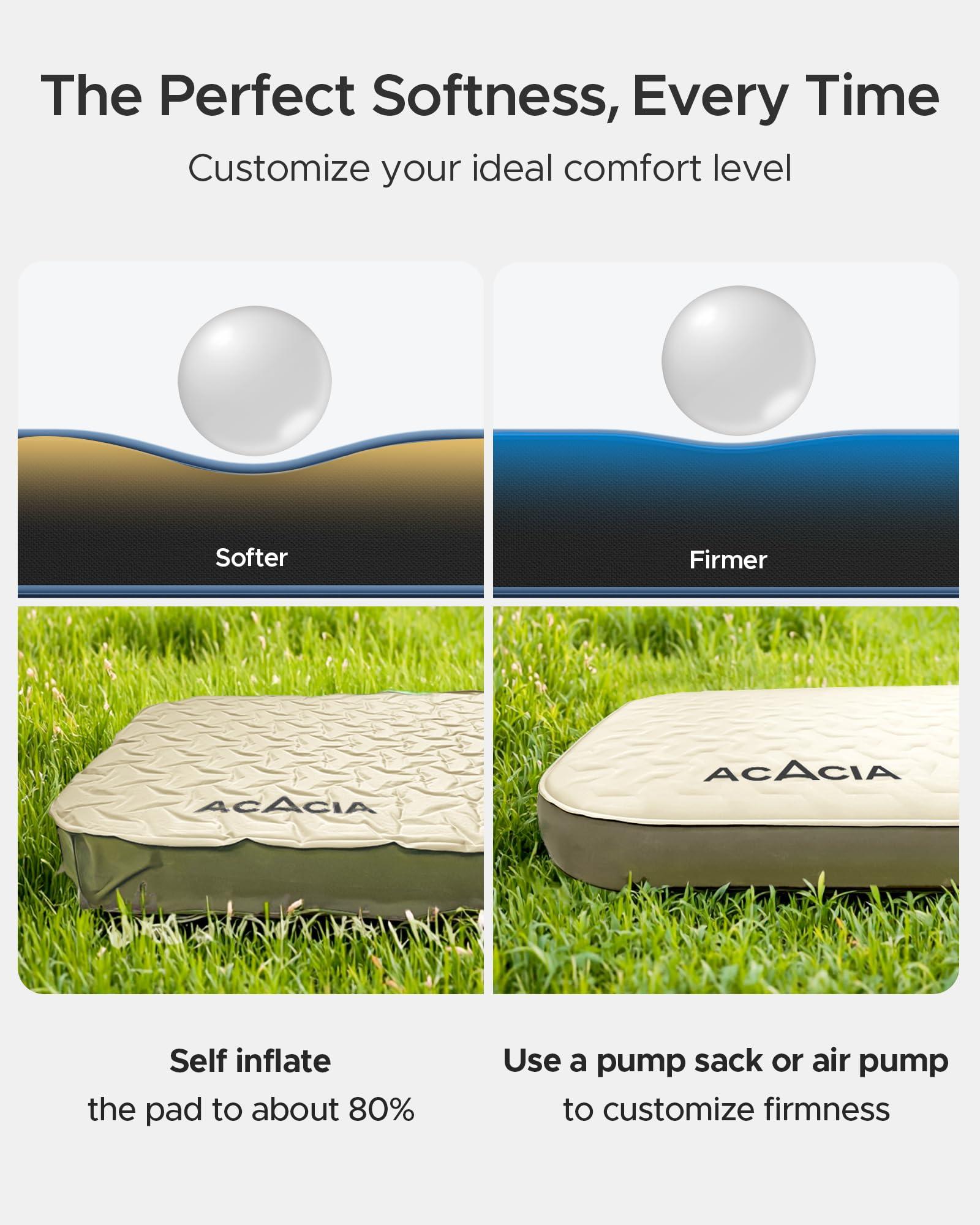 ACACIA Acacia 4.3" Thick Self Inflating Sleeping Pad with Foam, Innovative Y-Shaped Telescopic Structure, Ultraportable Camping Mattress, Outdoor Compact Air Mat for Tent Car Backpacking, Single