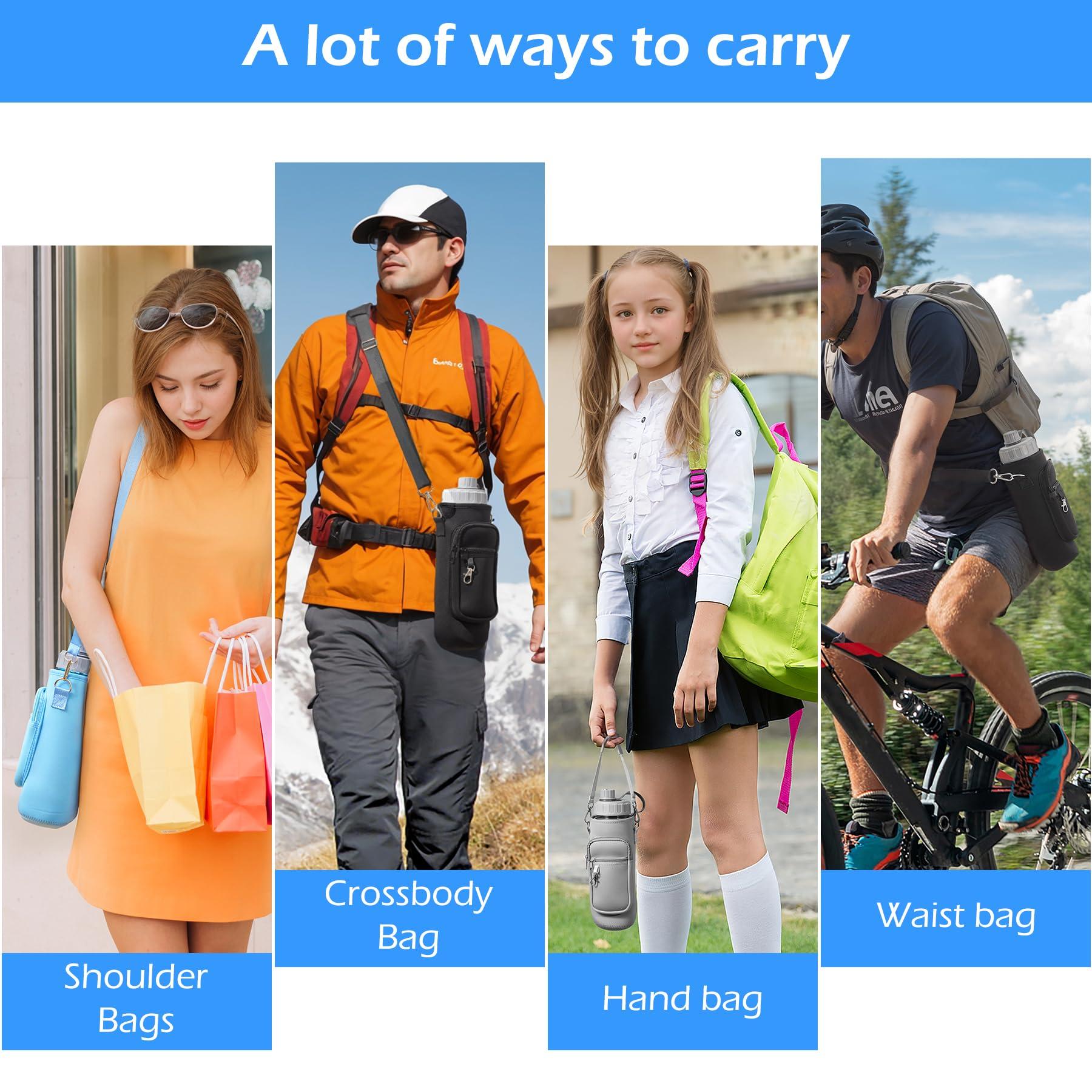Noxgifix Noxgifix Water Bottle Holder with Strap,Water Bottle Bag,32/40 oz Large Capacity,Adjustable Shoulder Hand Strap,2 Phone Pocket Water Bottle Holder,Water Bottle Accessories for Camping Running Walking