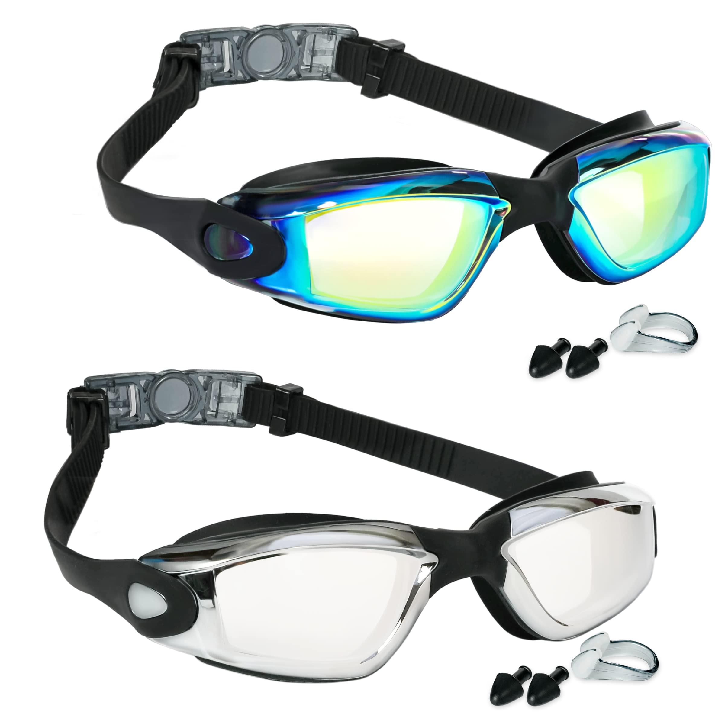 EWPJDK EWPJDK Swim Goggles - 2 Pack Swimming Goggles Anti Fog No Leaking For Adult Women Men (Aqua & Bright Silver)