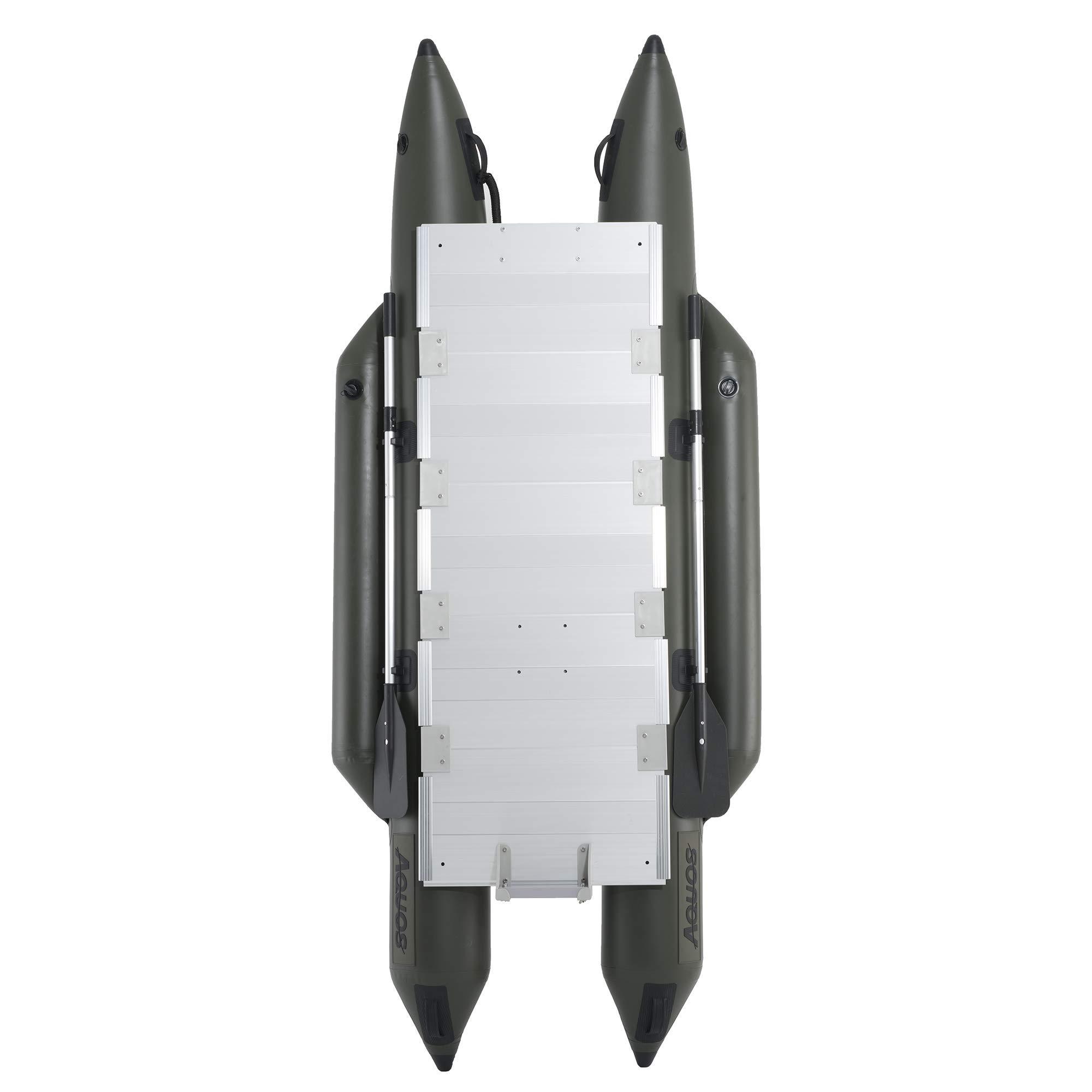 AQUOS AQUOS Backpack Series 10.2 ft Inflatable Pontoon Boat with Stainless Steel Guard Bar and Folding Seat for One Person Fishing, Aluminum Floor Board, Transport Canada Approved