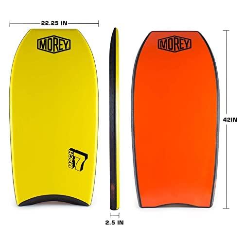 Morey Morey Mach 7 Bodyboard - PE Core, TC8 Deck, HDPE Slick, Single Power Rod Stringer, Crescent Tail, with Channels for Bodyboarding Surfing Waves Ocean Summer Fun Beach (42")