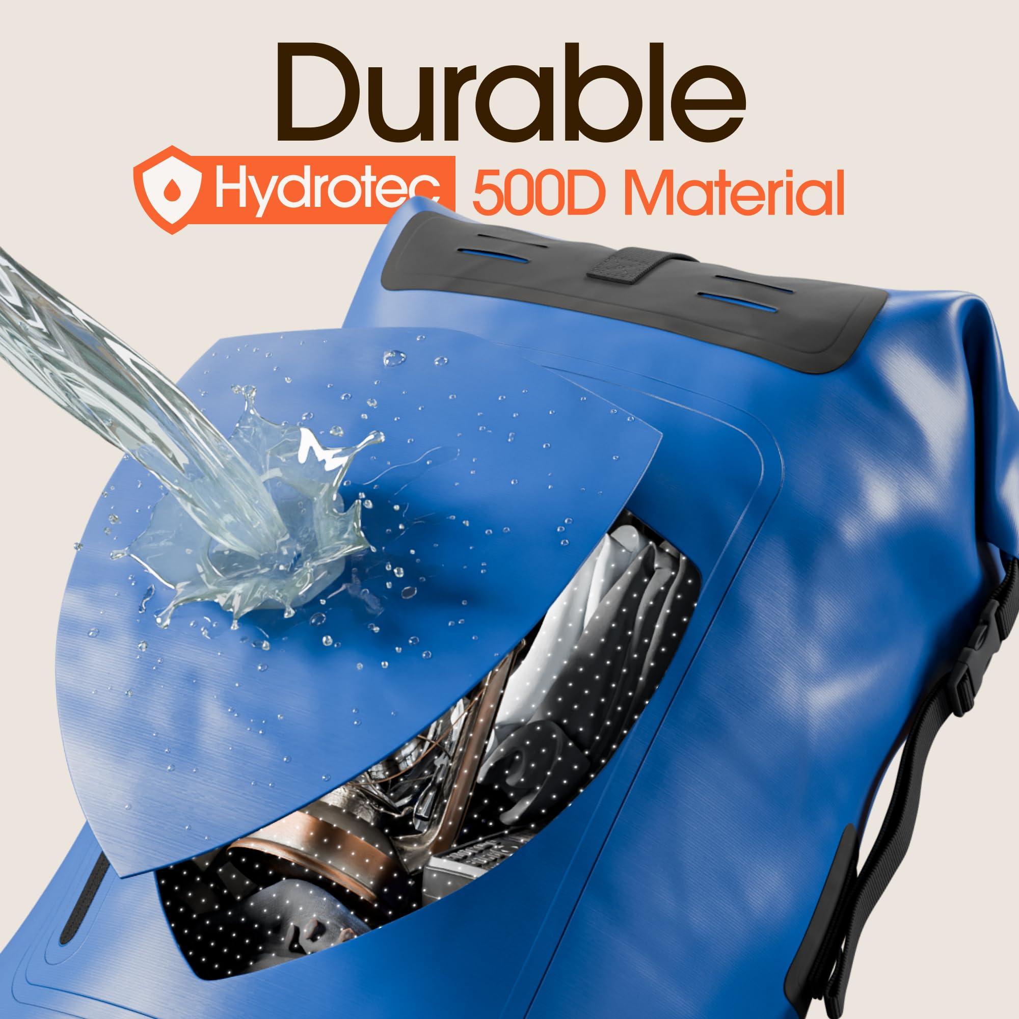 Earth Pak Earth Pak Waterproof Backpack - Heavy Duty Hiking Backpack - Roll-Top Closure - Waterproof Bag - Cushioned Dry Bags Waterproof w/ IPX8 Waterproof Phone Case - Wet Bag for Hiking, Kayak (Blue, 35L)