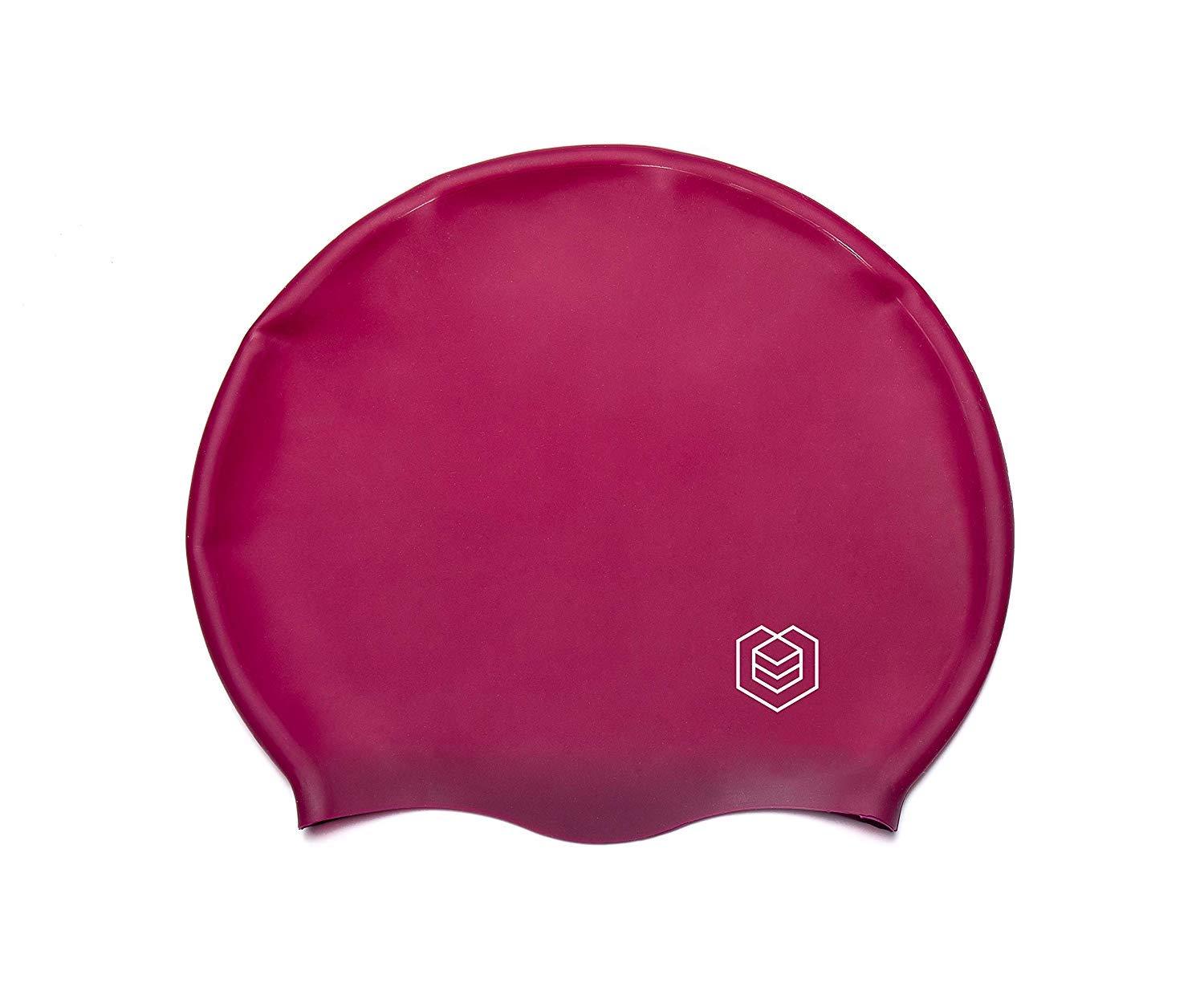 SOUL CAP SOUL CAP JR - Large Swimming Cap for Children - Designed for Long Hair, Dreadlocks, Weaves, Hair Extensions, Braids, Curls & Afros - Silicone (Large, Burgundy)