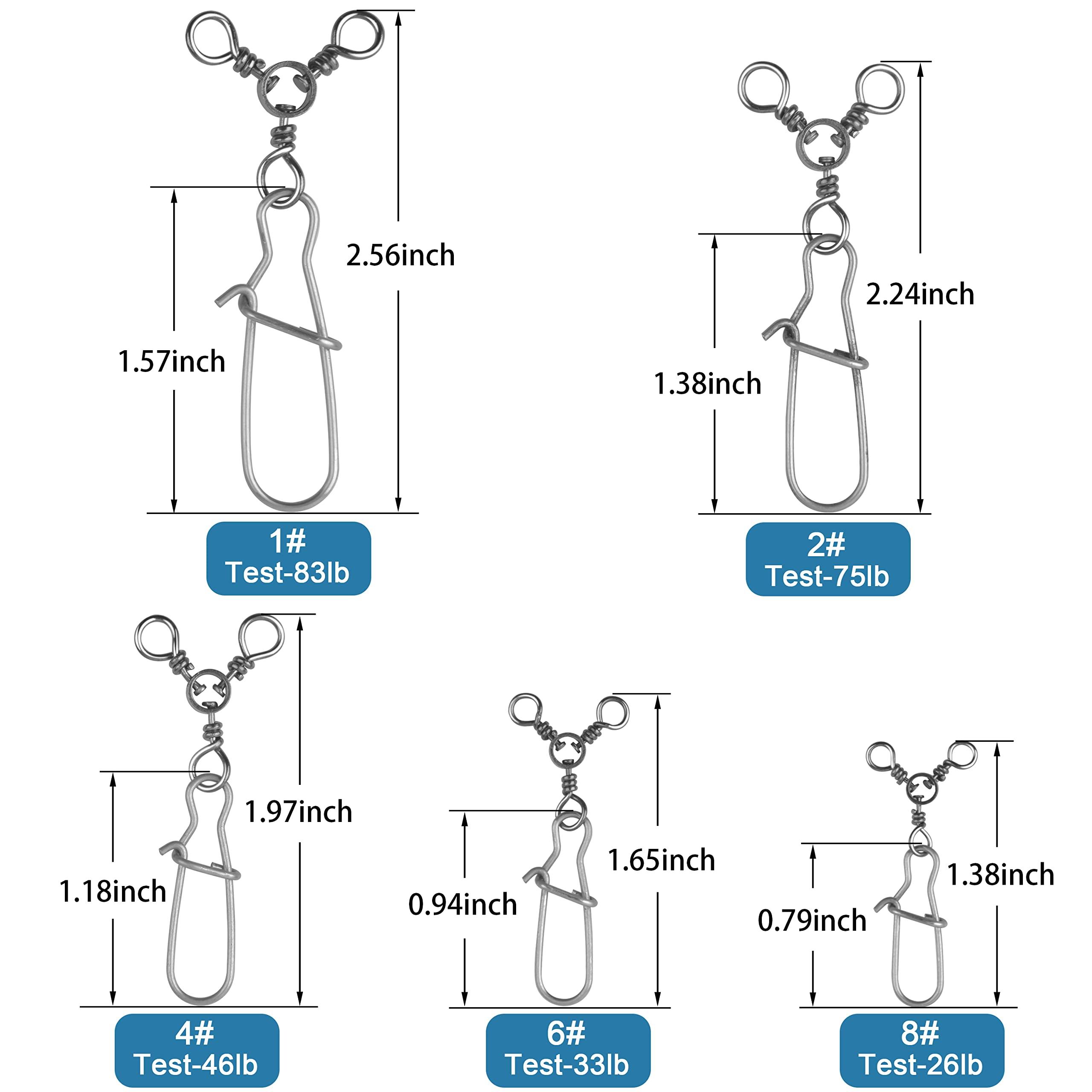 SILANON SILANON Fishing 3 Way Swivel Snaps Stainless Steel Cross Line Duo Lock Snap Swivels Saltwater Barrel Triple Swivels Fishing Tackle Connector for Catfish Trolling Surf Rig 26-83LB